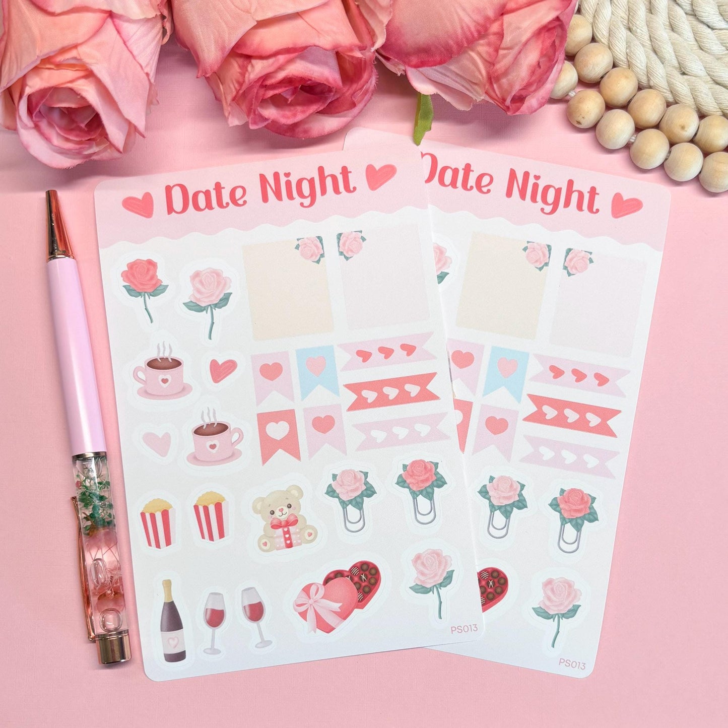 Cute Date Night Planner Stickers, Romantic Planner Stickers, Valentine’s Day Stickers, Pastel Daily Planner Sticker, Bullet Journal Stickers