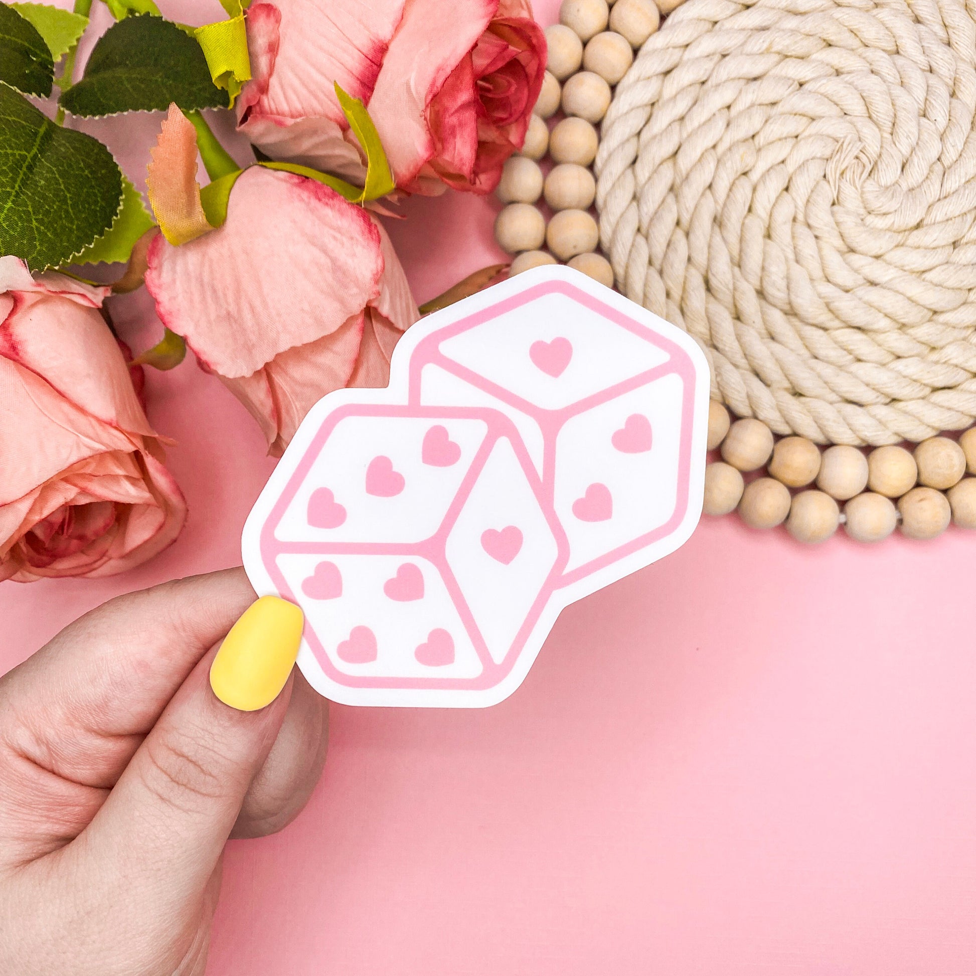 Pink Heart Dice Sticker, Funny Stickers for Women, Tabletop Gaming Sticker, Pink Gaming Sticker, Waterproof Tumbler Stickers, Cute Stickers