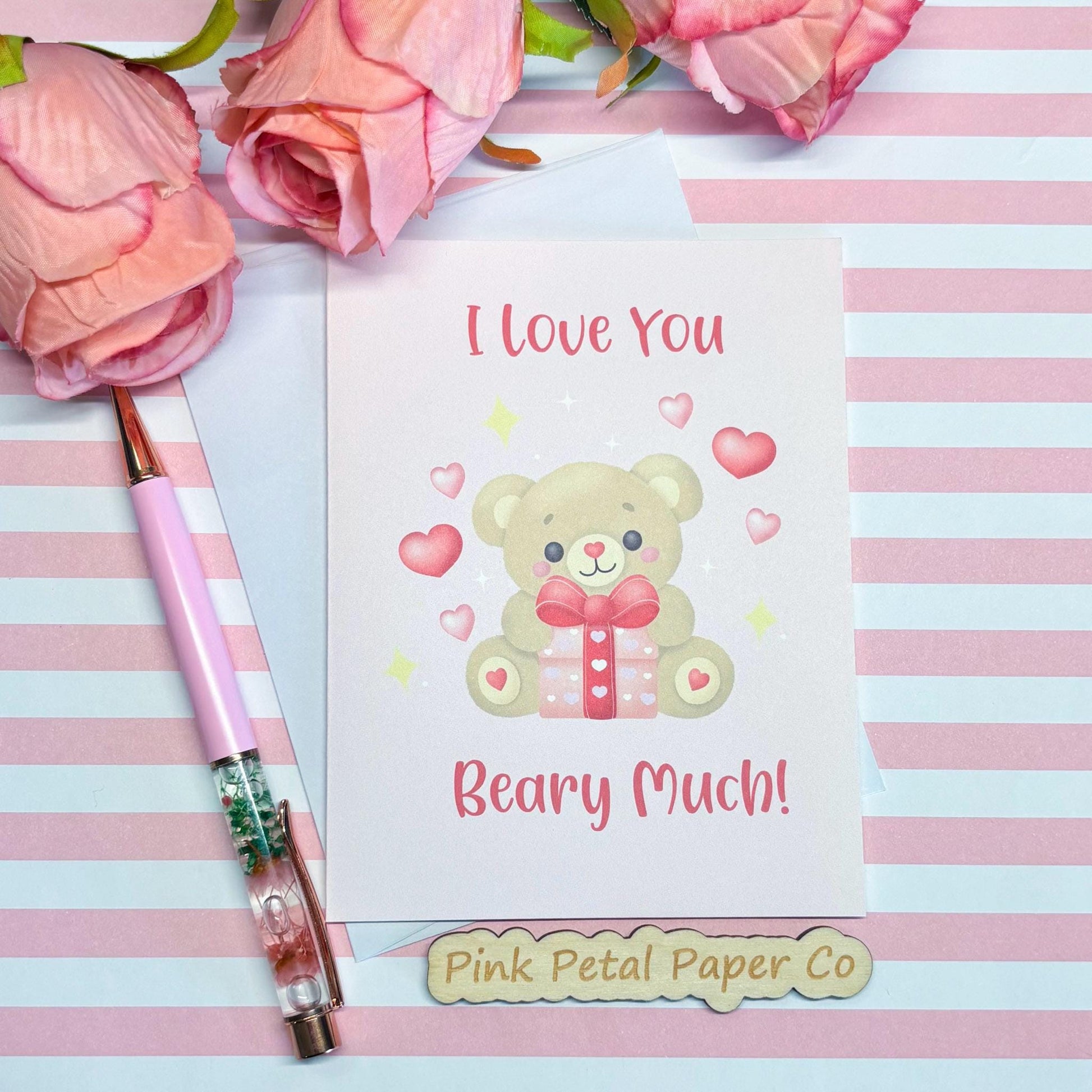 Teddy Bear Coquette Valentine's Day Card, Cute Birthday Card, Anniversary Cards for Loved One, Handmade Greeting Card, Blank Greeting Cards