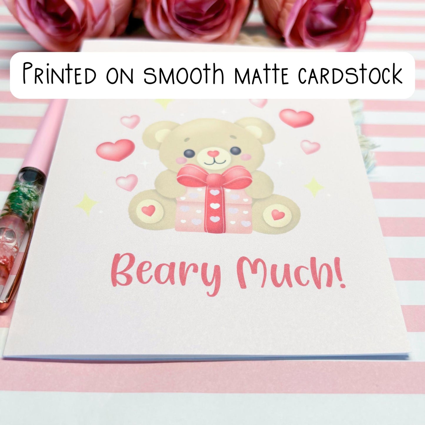 Teddy Bear Coquette Valentine's Day Card, Cute Birthday Card, Anniversary Cards for Loved One, Handmade Greeting Card, Blank Greeting Cards