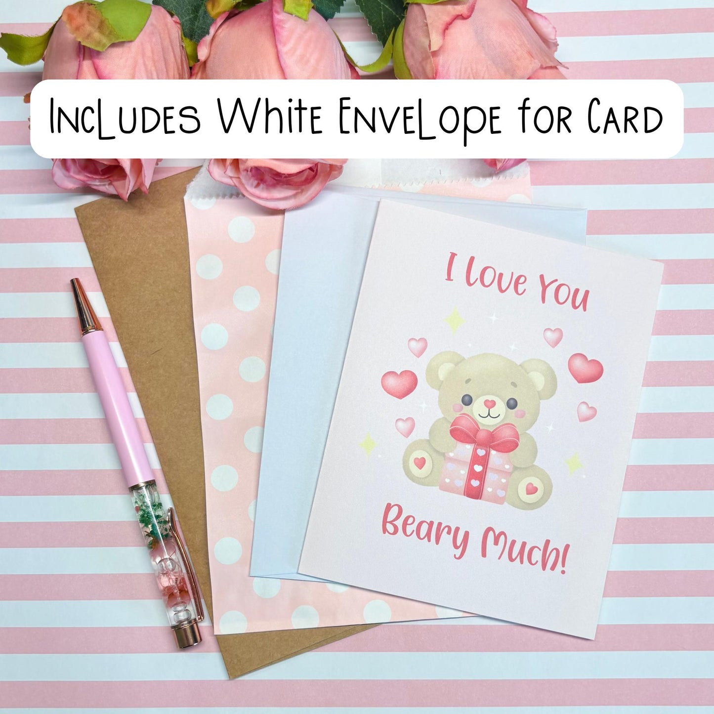 Teddy Bear Coquette Valentine's Day Card, Cute Birthday Card, Anniversary Cards for Loved One, Handmade Greeting Card, Blank Greeting Cards