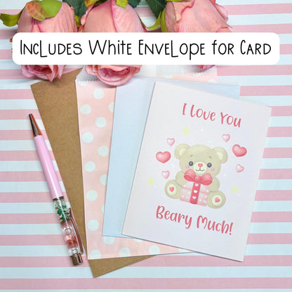 Teddy Bear Coquette Valentine's Day Card, Cute Birthday Card, Anniversary Cards for Loved One, Handmade Greeting Card, Blank Greeting Cards