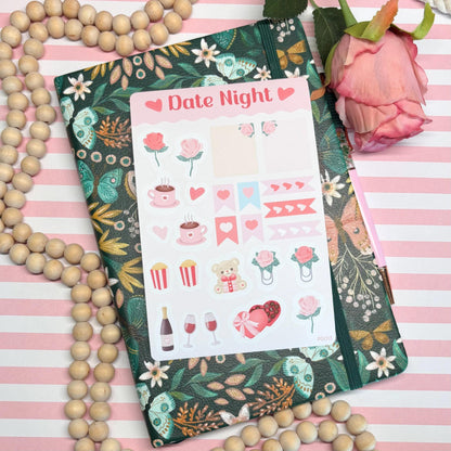 Cute Date Night Planner Stickers, Romantic Planner Stickers, Valentine’s Day Stickers, Pastel Daily Planner Sticker, Bullet Journal Stickers
