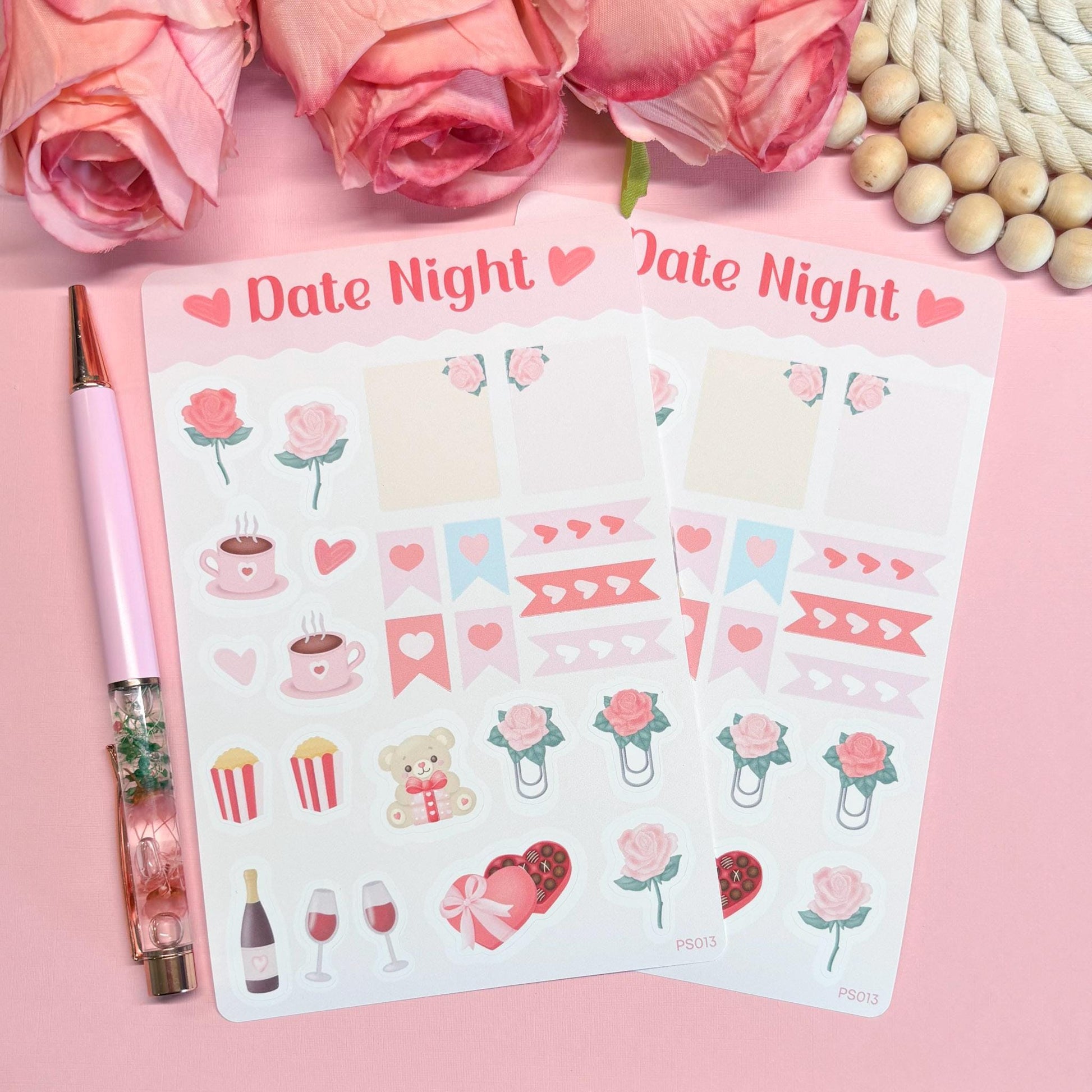 Cute Date Night Planner Stickers, Romantic Planner Stickers, Valentine’s Day Stickers, Pastel Daily Planner Sticker, Bullet Journal Stickers