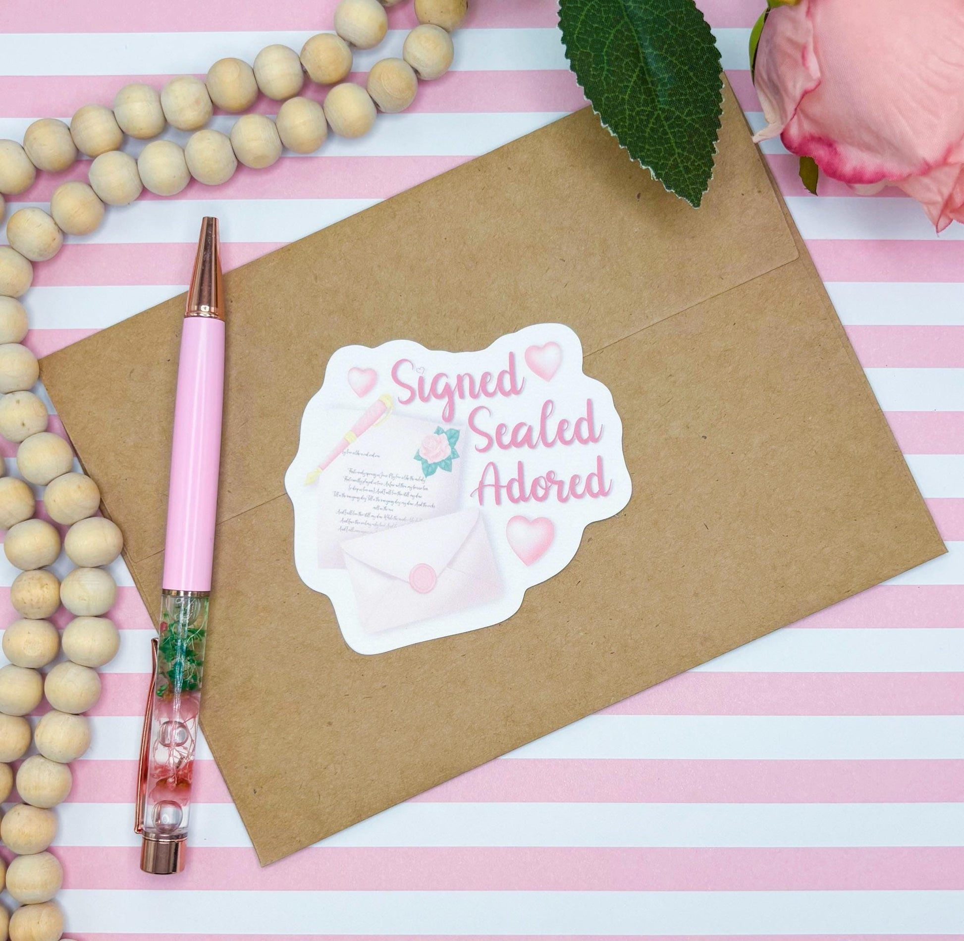 Valentine’s Day Sticker, Handmade Romance Sticker, Cute Pink Love Sticker, Girly Coquette Sticker for Laptops, Journaling, and Scrapbooking