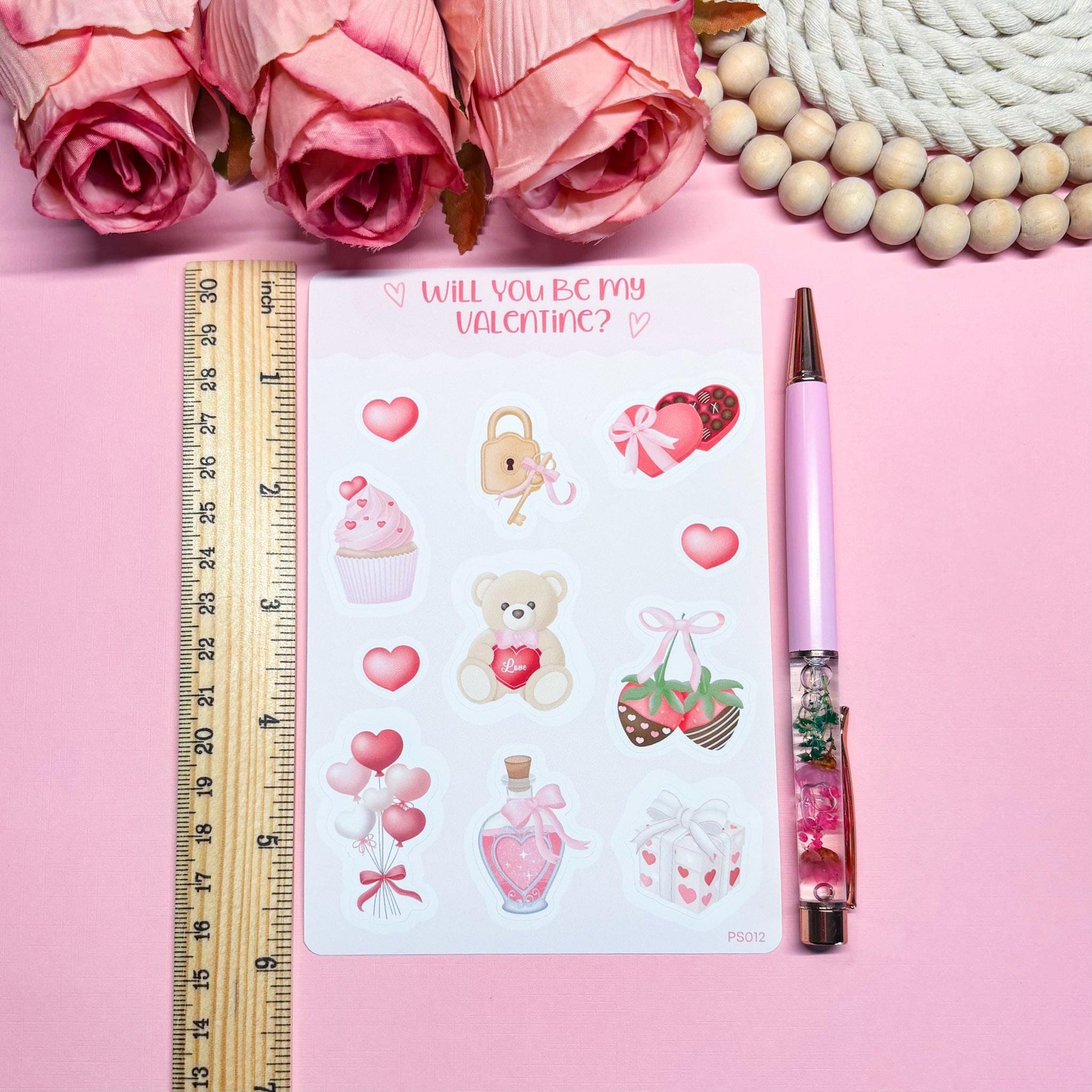 Cute Valentine's Day Planner Stickers, Romantic Planner Stickers, Pastel Daily Planner Sticker, Bullet Journal Stickers