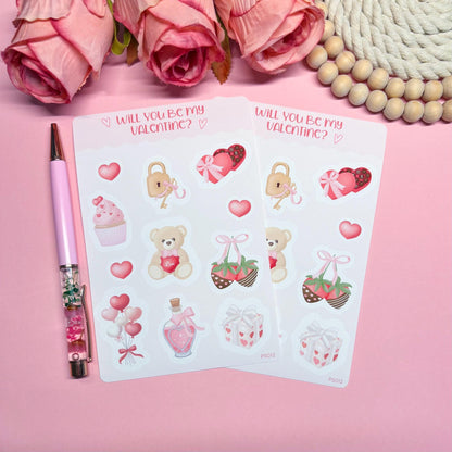 Cute Valentine's Day Planner Stickers, Romantic Planner Stickers, Pastel Daily Planner Sticker, Bullet Journal Stickers