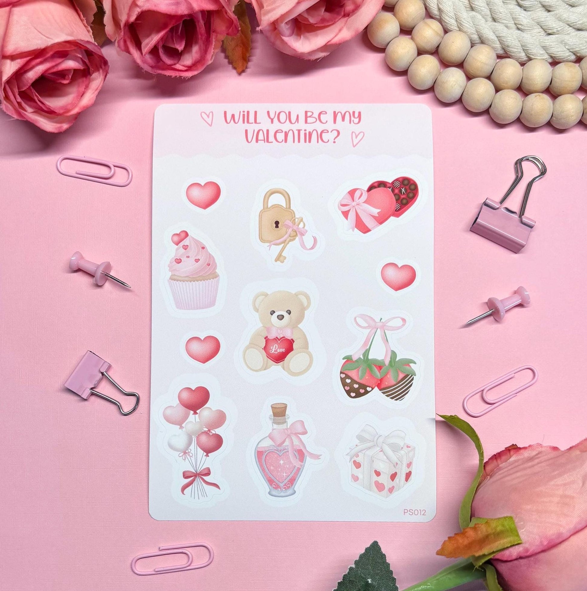 Cute Valentine's Day Planner Stickers, Romantic Planner Stickers, Pastel Daily Planner Sticker, Bullet Journal Stickers