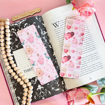 Valentine Coquette Bookmark Set, Girly Bookmark, Bows Bookmark, Handmade Gifts for Book Lovers, Booklover Romance Gifts, Soft Girl Bookmark