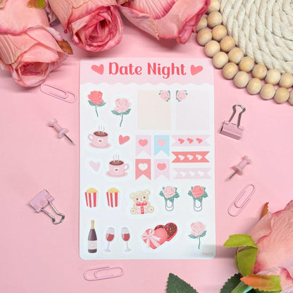 Cute Date Night Planner Stickers, Romantic Planner Stickers, Valentine’s Day Stickers, Pastel Daily Planner Sticker, Bullet Journal Stickers
