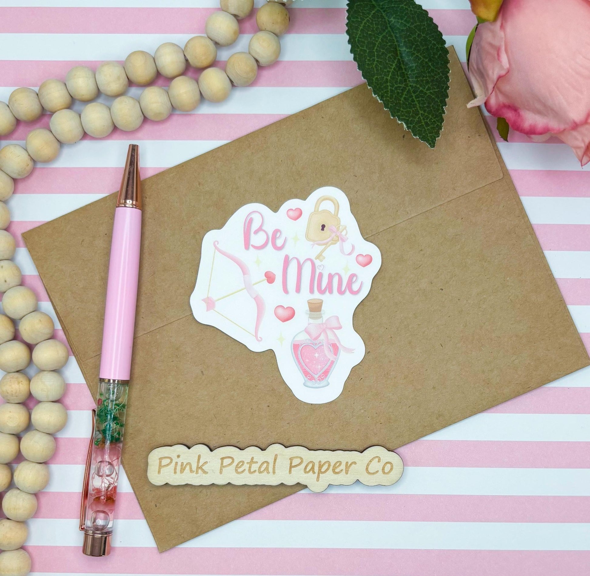 Valentine’s Day Sticker, Handmade Romance Sticker, Cute Pink Love Sticker, Girly Coquette Sticker for Laptops, Journaling, and Scrapbooking