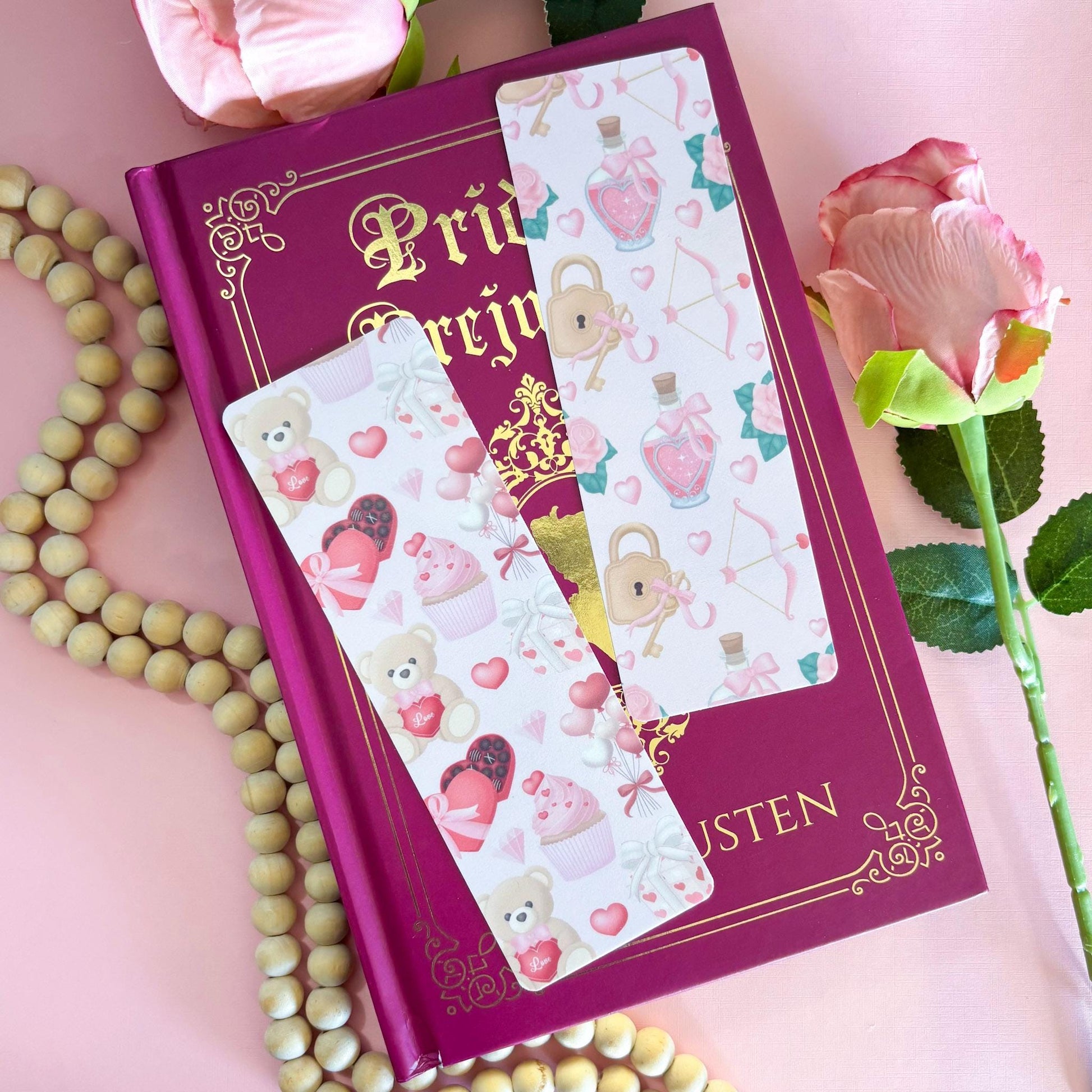 Valentine Coquette Bookmark Set, Girly Bookmark, Bows Bookmark, Handmade Gifts for Book Lovers, Booklover Romance Gifts, Soft Girl Bookmark